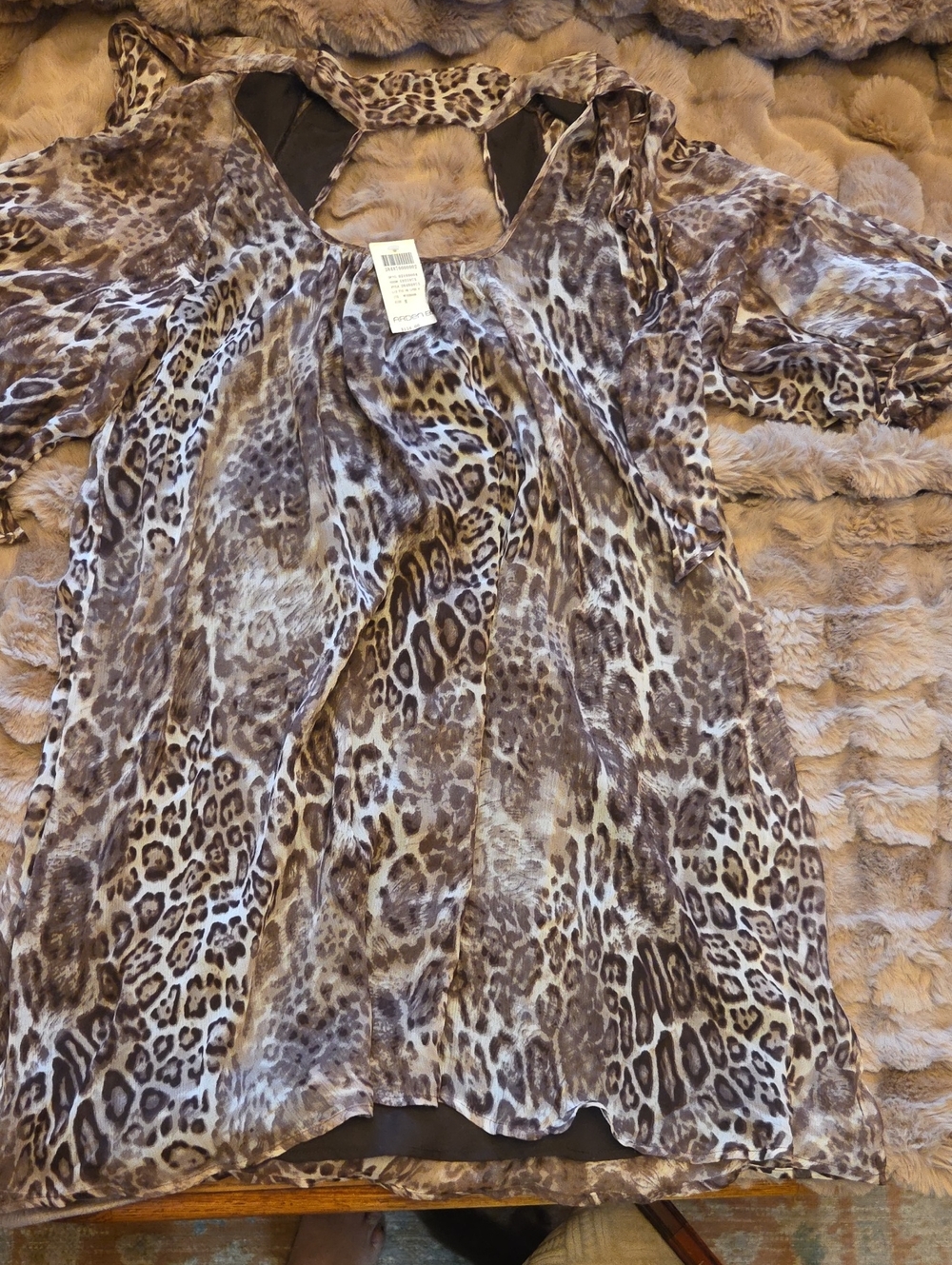 Arden B Brown Leopard-Print Cold-Shoulder Tunic